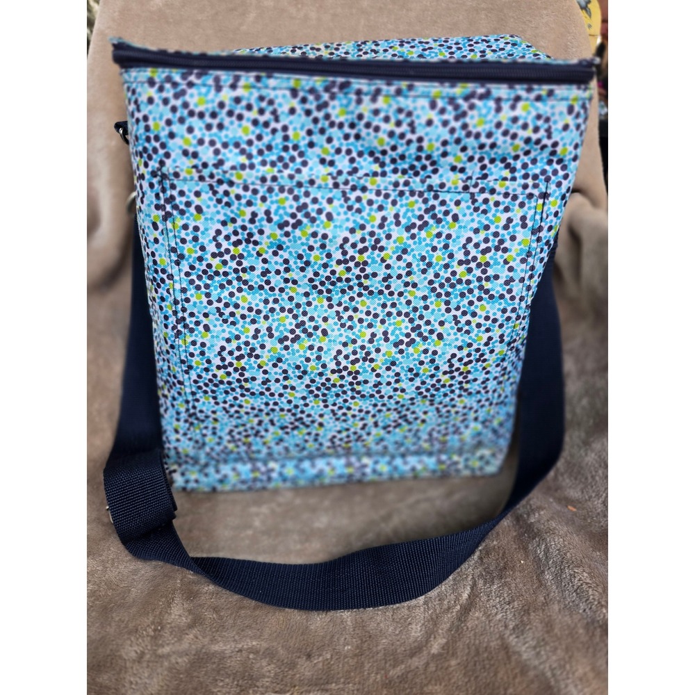Thirty-One Thermal Tote Insulated Lunch Bag Blue Green Dot Crossbody Strap